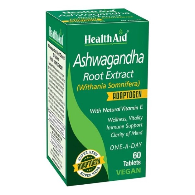 Health Aid Ashwagandha Root Extract Συμπλήρωμα Διατροφής από Ινδικό Ginseng με Ισχυρή Αντιοξειδωτική Δράση, 60 Ταμπλέτες