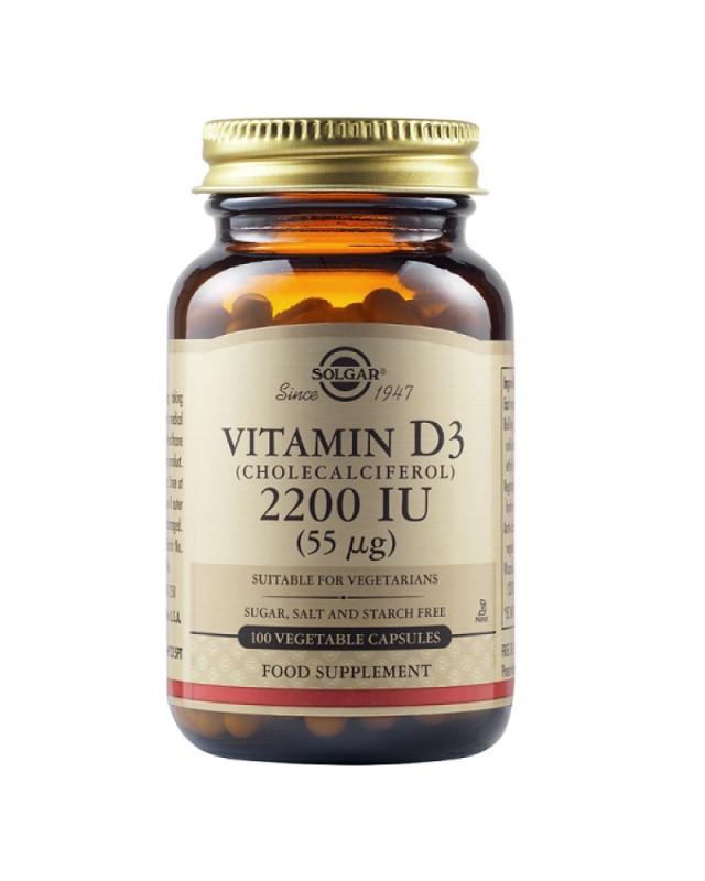 Solgar Vitamin D3 2200 IU 100 Συμπλήρωμα Διατροφής Βιταμίνης D, 100 Φυτικές Κάψουλες