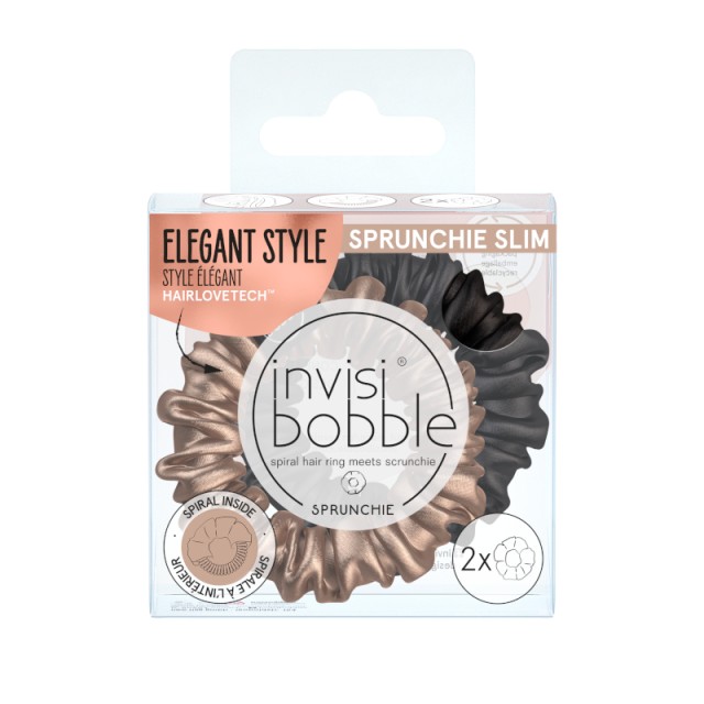 Invisibobble Sprunchie Slim True Golden Λαστιχάκια Μαλλιών Χρυσό - Μαύρο 2 Τεμάχια