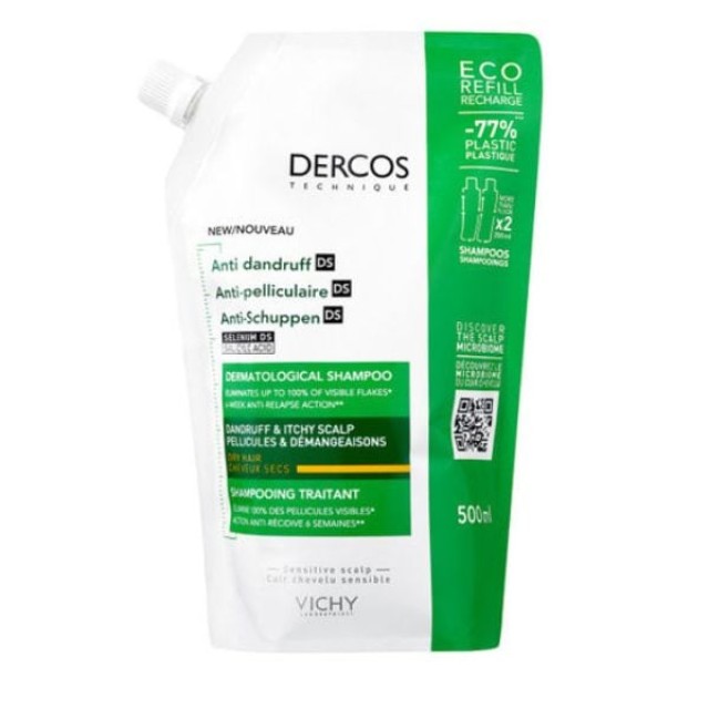 Vichy Dercos Anti-Dandruff Shampoo Dry Hair Eco Refill Αντιπιτυριδικό Σαμπουάν για Ξηρά Μαλλιά, 500ml