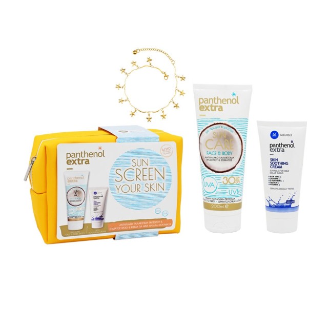 Panthenol Extra Promo Pack Sun Care Αντηλιακό Γαλάκτωμα Προσώπου-Σώματος SPF30 200ml - Κρέμα Για Ηλιακά Εγκαύματα 100ml & Δώρο Αλυσίδα Ποδιού, 1 Σετ