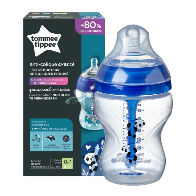 Tommee Tippee Bottle Boy Μπιμπερό Advanced Anti-Colic Μικρής Ροής με Σχέδιο για Αγόρι 0m+ για ένα Ανώδυνο Στάδιο Κολικών, 260ml