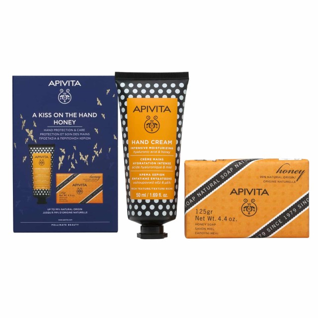 Apivita Promo A Kiss On The Hand Honey: Κρέμα Χεριών Εντατικής Ενυδάτωσης Πλούσιας Υφής, 50ml & Φυσικό Σαπούνι 125g