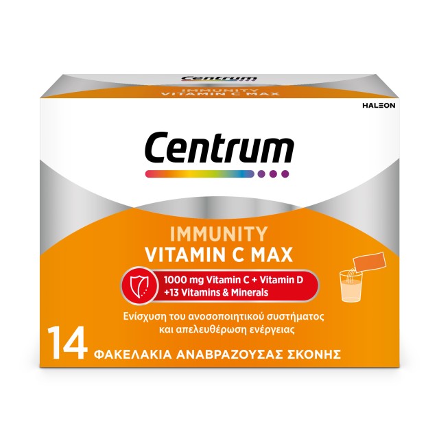 Centrum Immunity Vitamin C Max 1000mg Συμπλήρωμα Διατροφής για την Ενίσχυση του Ανοσοποιητικού και Ενέργεια, 14 Φακελάκια Αναβράζουσας Σκόνης