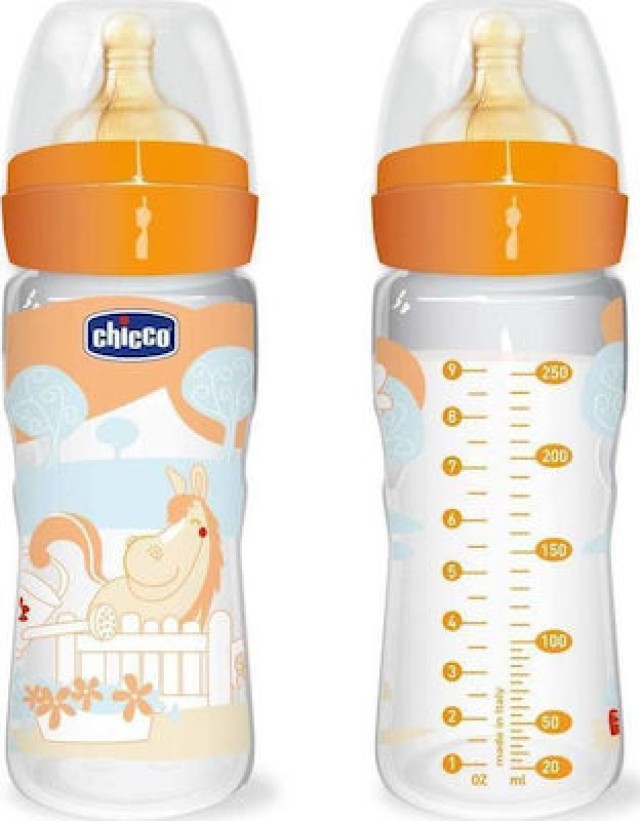 Chicco Well Being Romantic Πλαστικό Μπιμπερό, Θηλή Καουτσούκ 250ml