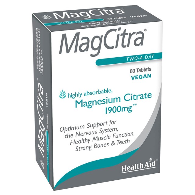 Health Aid Magcitra 1900mg Συμπλήρωμα Διατροφής με Μαγνήσιο Κιτρικό για Υποστήριξη του Νευρικού & Μυικού Συστήματος, 60 Ταμπλέτες