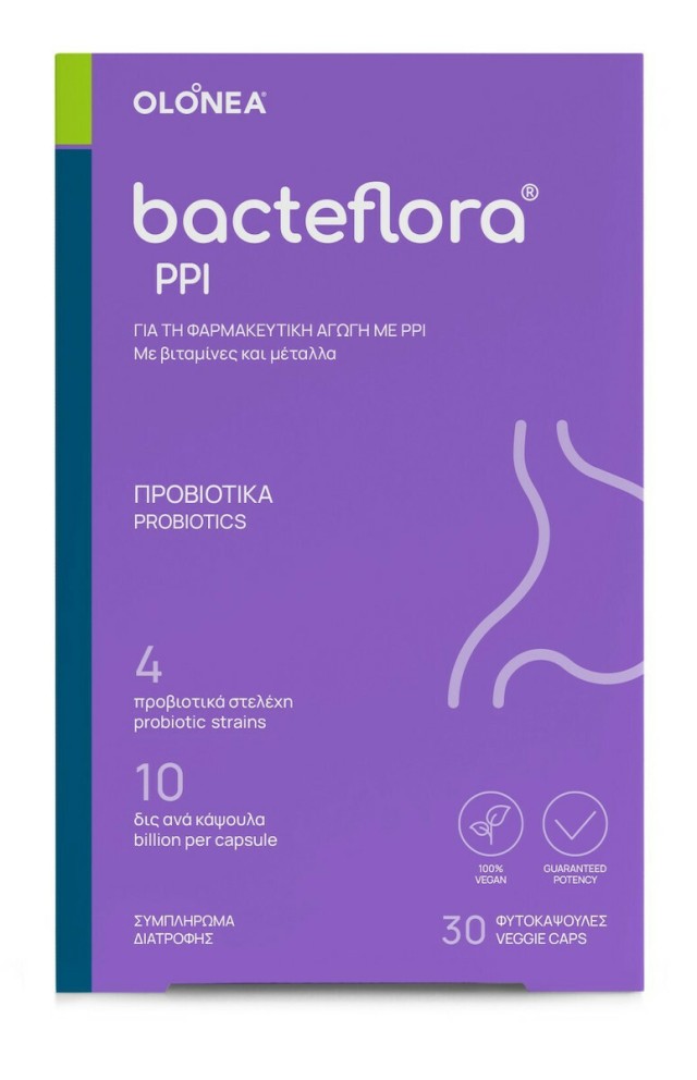 Olonea BacteFlora PPI Προβιοτικό για την Συμπλήρωση & Εξισορρόπηση της Μικροβιακής Χλωρίδας του Εντέρου, 30 κάψουλες