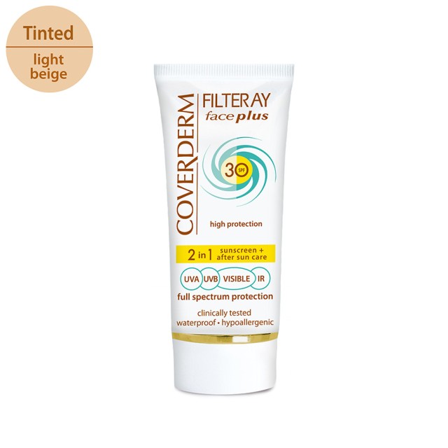 Coverderm Filteray Face Plus SPF30 Light Beige Dry/Sensitive Αντηλιακή Κρέμα Προσώπου & After Sun Aνοιχτής Απόχρωσης για Ξηρές/Ευαίσθητες Επιδερμίδες, 50ml