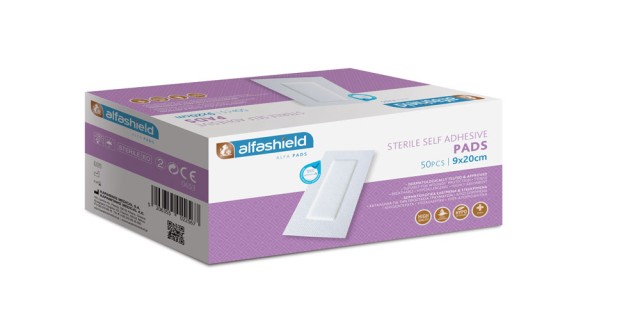 Alfashield Self Adhesive Pad, Αποστειρωμένο Αντικολλητικό Υποαλλεργικό Αυτοκόλλητο Επίθεμα 9cmx20cm, 50τμχ