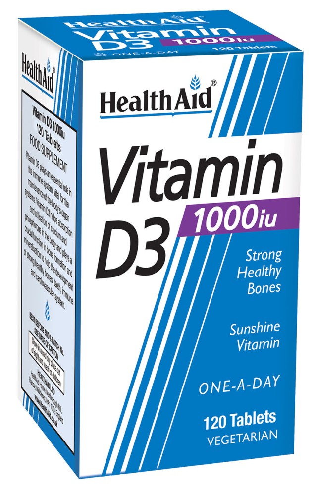 Health Aid Vitamin D3 1000 iu Συμπλήρωμα Διατροφής με Βιταμίνη D3 για τη Διατήρηση της Υγείας των Οστών & του Ανοσοποιητικού, 120 Ταμπλέτες