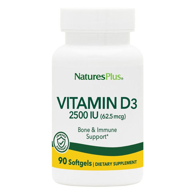 Natures Plus Vitamin D3 2500 IU, 90 μαλακές κάψουλες