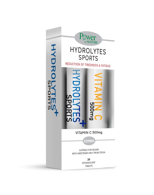 PowerOf Nature PROMO Hydrolytes Sports Stevia Ηλεκτρολύτες - ΔΩΡΟ Vitamin C 500mg 20+20 Αναβράζοντα Δισκία
