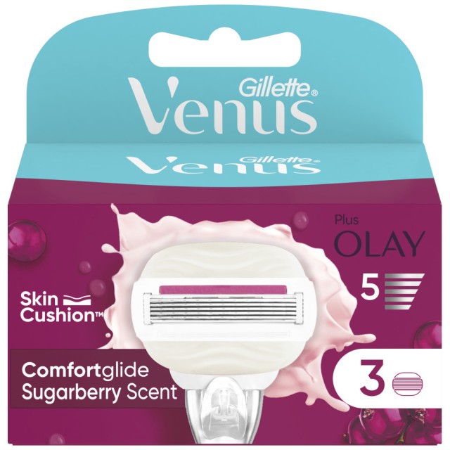 Gillette Venus ComfortGlide Sugarberry Scent Ανταλλακτικές Κεφαλές Γυναικείας Ξυριστικής Μηχανής, 3τμχ