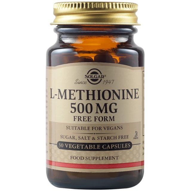 Solgar L-Methionine 500mg Amino Acid Supplement, 30 Vegetable Capsules
