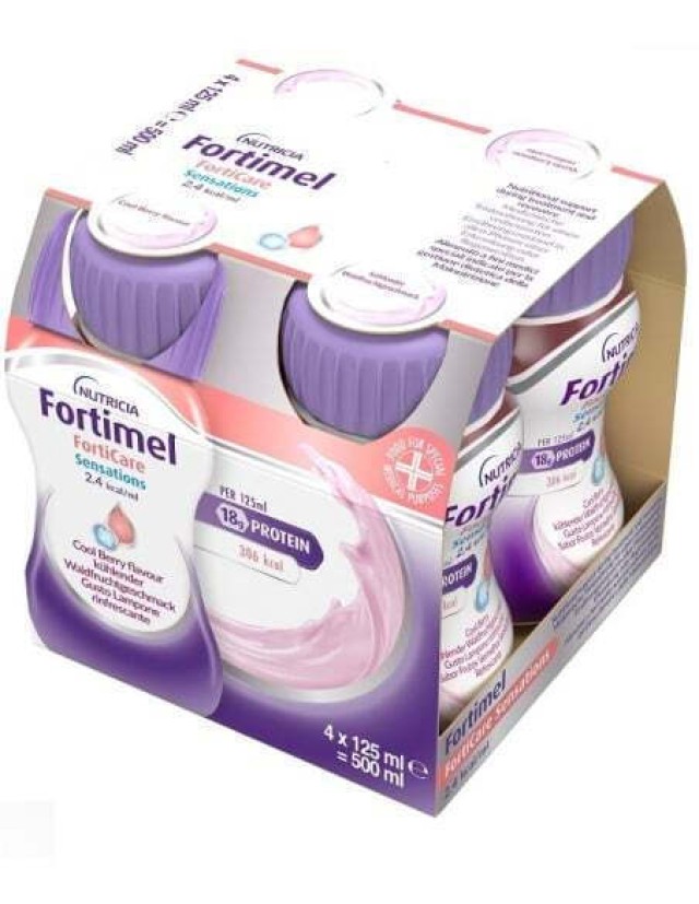 Nutricia Fortimel Forticare Sensations Υπερπρωτεϊνικό Ρόφημα με Γεύση Βατόμουρο, 4 x 125ml
