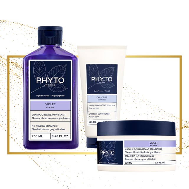 Phyto Bundle Phyto Violet Shampoo 250ml + Anti-Yellowing Mask 200ml + Douceur Softness Conditioner 175ml, 1 σετ