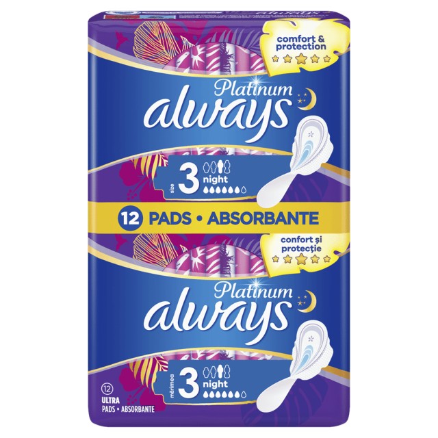 Always Platinum Duo Pack Ultra Night Σερβιέτες Νύχτας με Απαλό Άρωμα, 12 τεμάχια