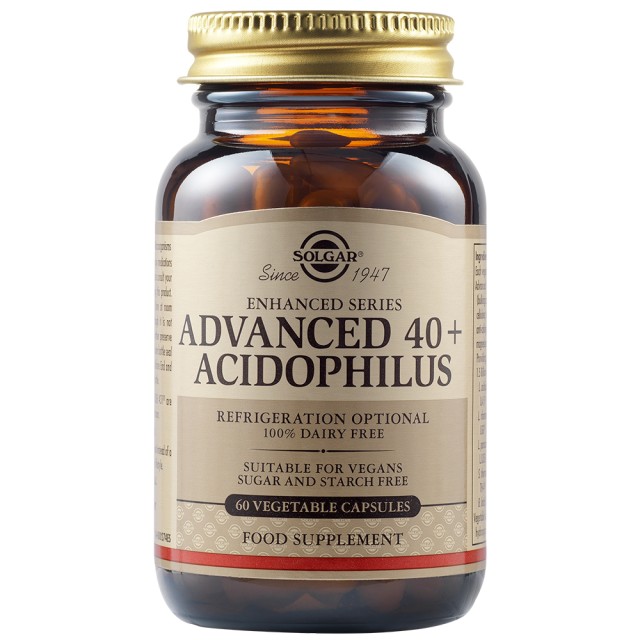 Solgar Acidophilus 40+ Advanced Συμπλήρωμα Διατροφής για Ηλικίες 40+ με Προβιοτικά για Δυσλειτουργίες του Εντέρου, 60 Φυτικές Κάψουλες