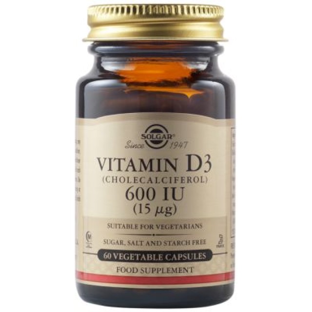 Solgar Vitamin D3 600IU Συμπλήρωμα Διατροφής Βιταμίνης D, 60 Φυτικές Κάψουλες