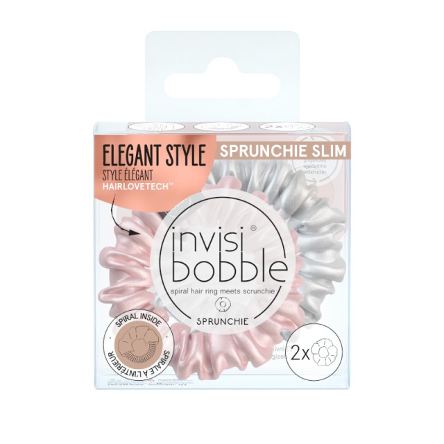 Invisibobble Sprunchie Slim Bella Chrome Λαστιχάκια Μαλλιών Ασημί - Ροζ 2 Τεμάχια