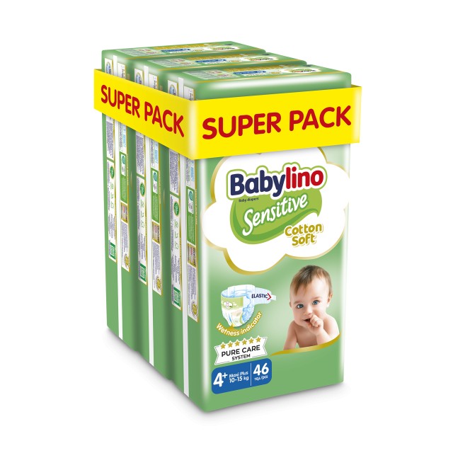 Babylino Sensitive Cotton Soft Bρεφική Πάνα No4+ 10-15 Kg SUPER PACK 138 τμχ (3X46)