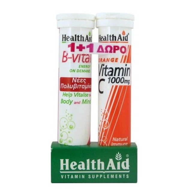 Health Aid B-Vital 20 Αναβράζοντα Δισκία + ΔΩΡΟ Vitamin C 1000mg Or...
