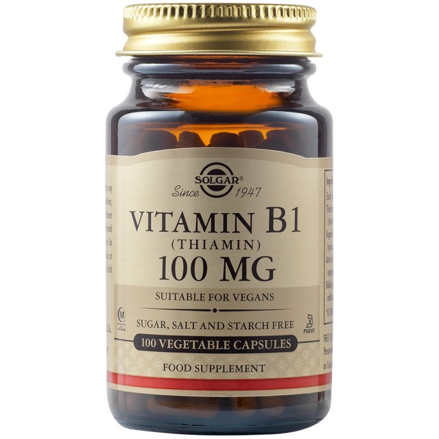 Solgar Vitamin B1 Θειαμίνη 100mg, 100 Φυτικές Κάψουλες