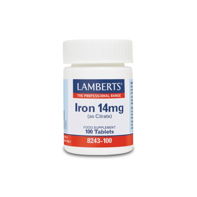 Lamberts Iron 14mg Συμπλήρωμα Διατροφής με Σίδηρο για την Αναπλήρωση των Εξαντλημένων Αποθηκών Σιδήρου του Οργανισμού, 100 Ταμπλέτες