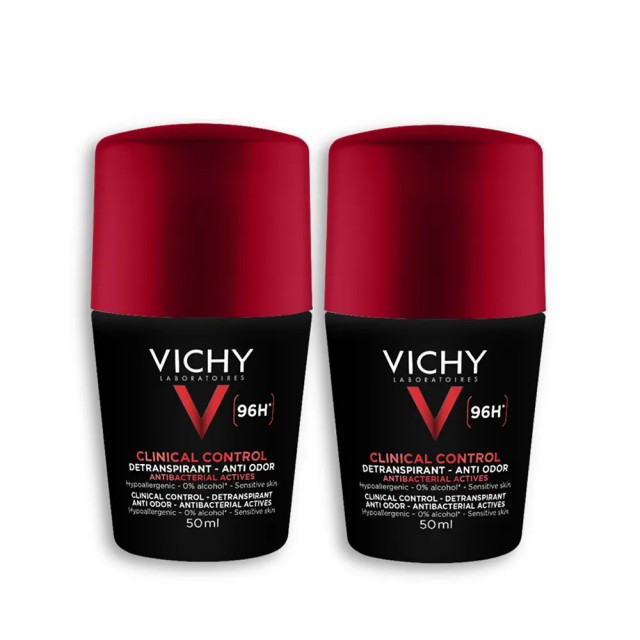 Vichy Homme Clinical Control Detranspirant Deodorant Anti-Odor 96H Ανδρικό Αποσμητικό, 2 x 50ml