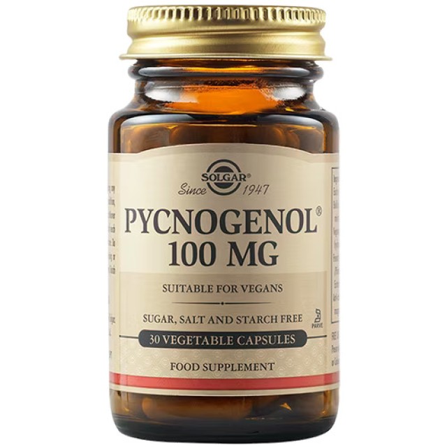 Solgar Pycnogenol Συμπλήρωμα Διατροφής Εκχυλίσματος Πεύκου Για Την Καλή Υγεία Του Καρδιαγγειακού & Ανοσοποιητικού Συστήματος 100mg, 30 Φυτικές Κάψουλες