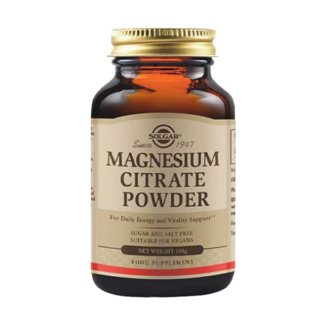 Solgar Magnesium Citrate Powder Συμπλήρωμα Διατροφής με Κιτρικό Μαγνήσιο σε Σκόνη, 108gr