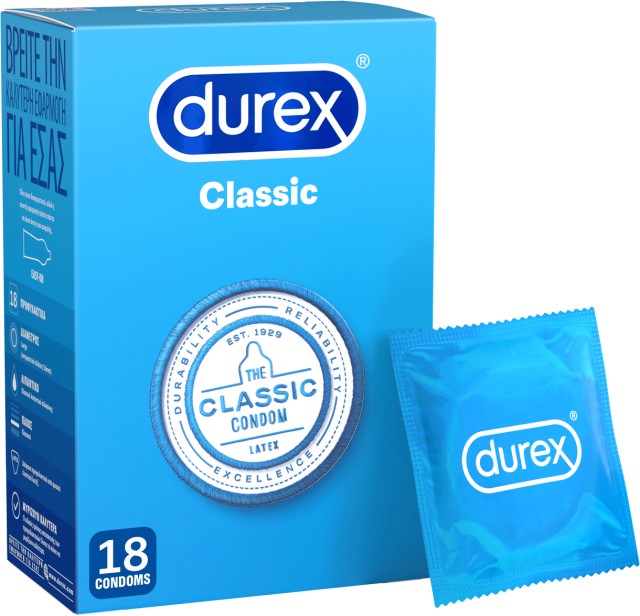 Durex Classic Προφυλακτικά με Ήπιο Λιπαντικό, 18 Τεμάχια