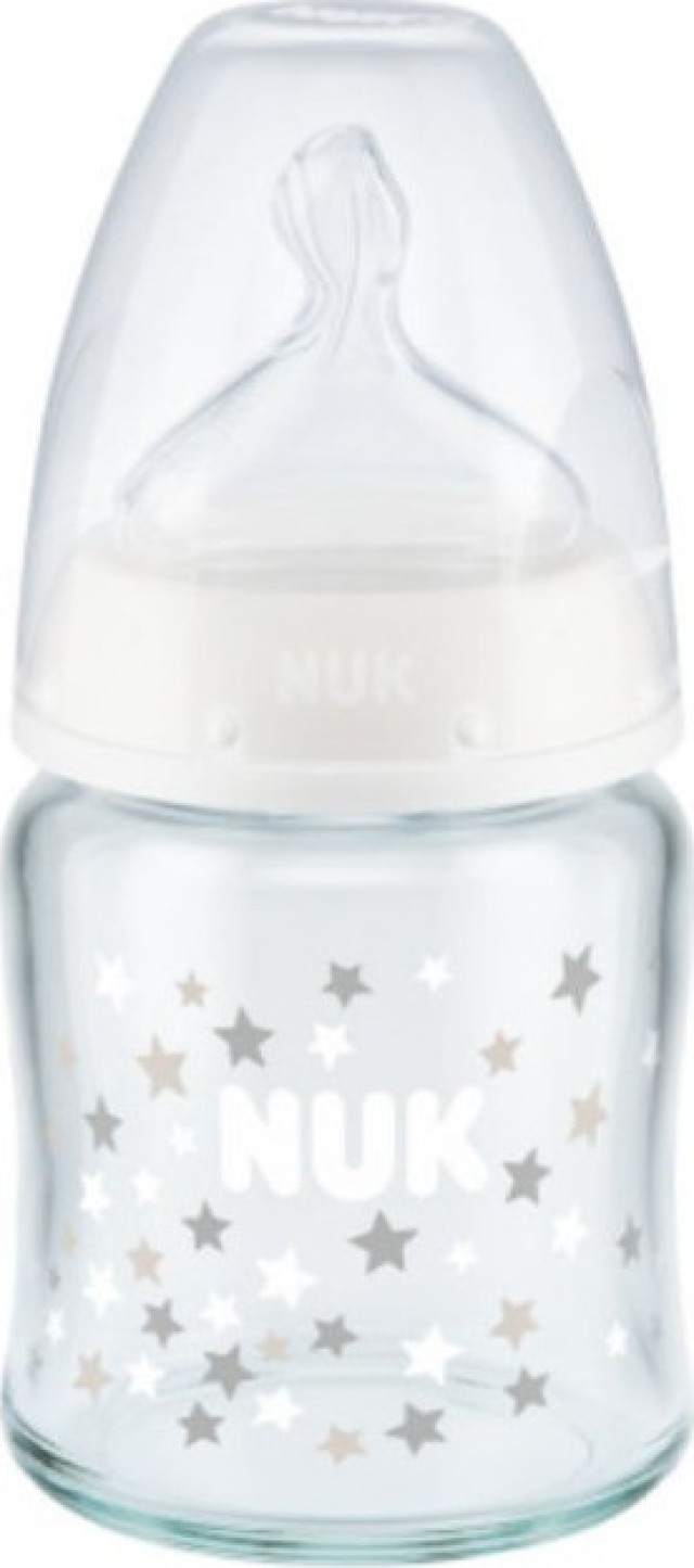 Nuk First Choice Plus Μπιμπερό Γυάλινο με Θηλή Σιλικόνης 0-6m+ Σε Διάφορους Χρωματισμούς 120ml