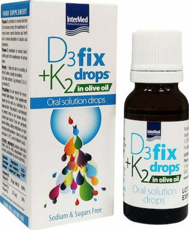 Intermed D3 + K2 Fix Drops In Olive Oil Συμπλήρωμα Διατροφής Για Το Ανοσοποιητικό Σε Σταγόνες, 12ml