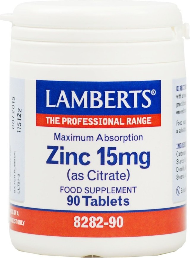 Lamberts Zinc 15mg (Citrate) Συμπλήρωμα Ψευδαργύρου, 90 Ταμπλέτες