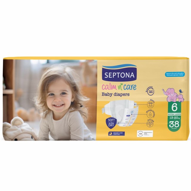 Septona Calm n Care Baby Diapers Extra Large No6 (13-20kg) 38τμχ