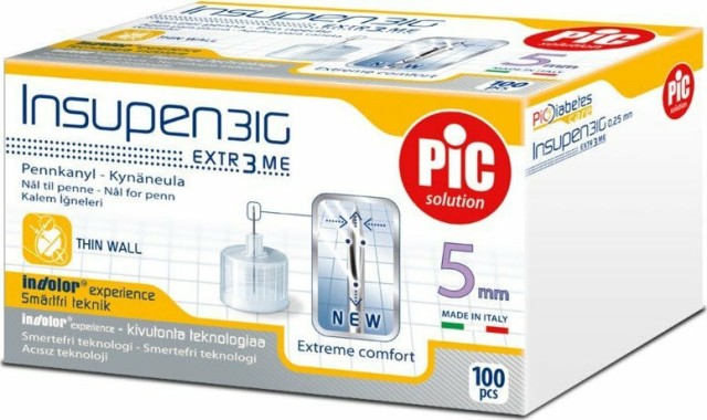 PiC Solution Insupen Βελόνες Ινσουλίνης 31G x 5mm, 100 Τεμάχια