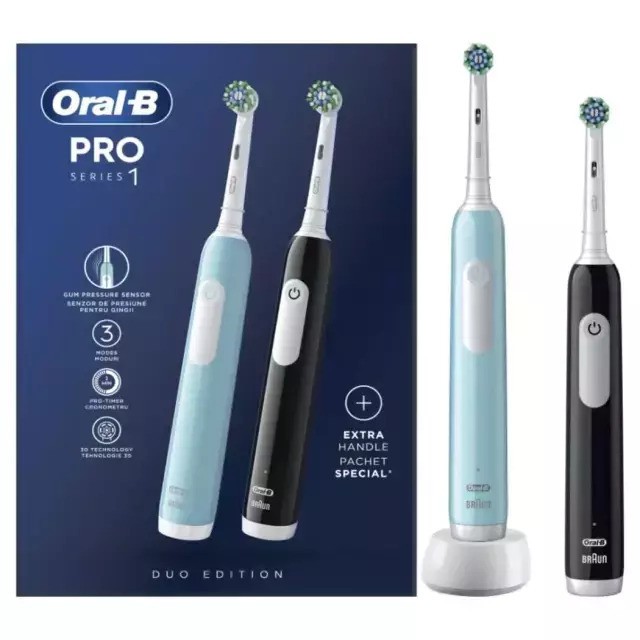 Oral-B Pro Series 1 Duo Electric Toothbrush Ηλεκτρικές Οδοντόβουρτσες Μπλε & Μαύρη, 2 Τεμάχια