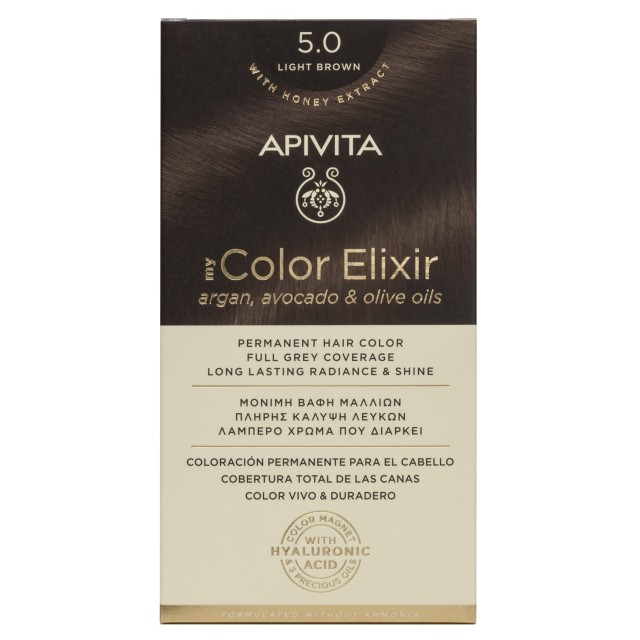 Apivita My Color Elixir Μόνιμη Βαφή Μαλλιών 5.0 Καστανό Ανοιχτό