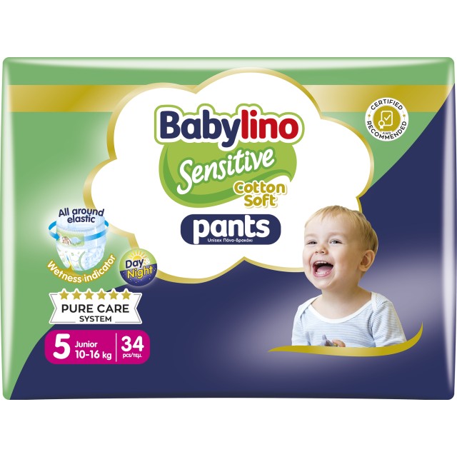 Babylino Sensitive Pants Cotton Soft Unisex No5 Junior 10-16kg Πάνες Βρακάκι, 34τμχ