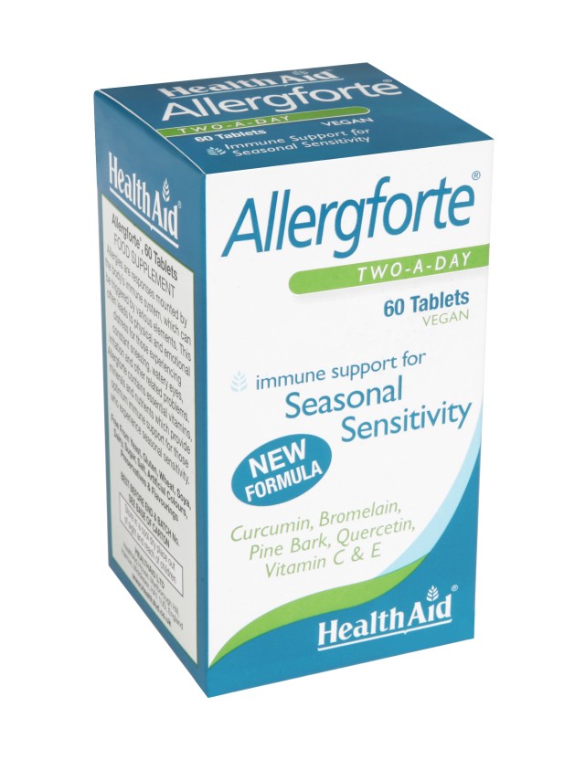 Health Aid Allergforte Συμπλήρωμα Διατροφής με Βιταμίνες, Βιοφλαβονοειδή & Φυτικά Εκχυλίσματα για Καταπολέμηση των Εποχιακών Αλλεργιών, 60 Ταμπλέτες