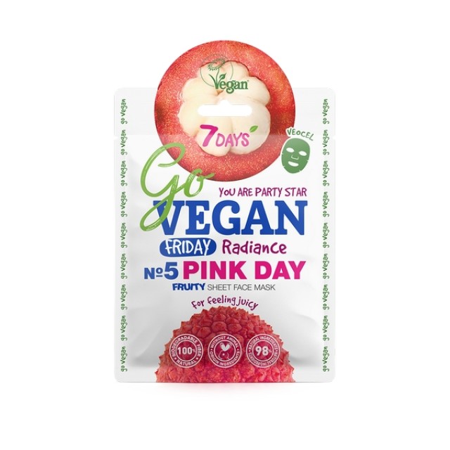 7DAYS Go Vegan Pink Day Radiance Sheet Face Mask Friday, 25 g