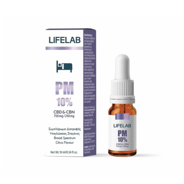 Lifelab PM 10% - CBD 750mg & CBN 250mg - Συμπλήρωμα Διατροφής Για Ισορροπία & Χαλάρωση Το Βράδυ, 10ml