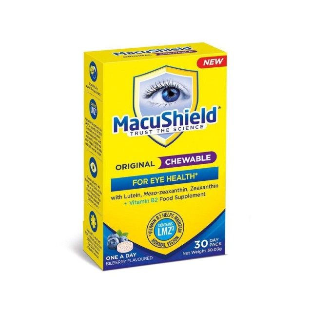 Macushield Chewable Συμπλήρωμα Διατροφής Για την Αντιμετώπιση της Εκφύλισης Ωχράς Κηλίδας, 30 Μασώμενα Δισκία