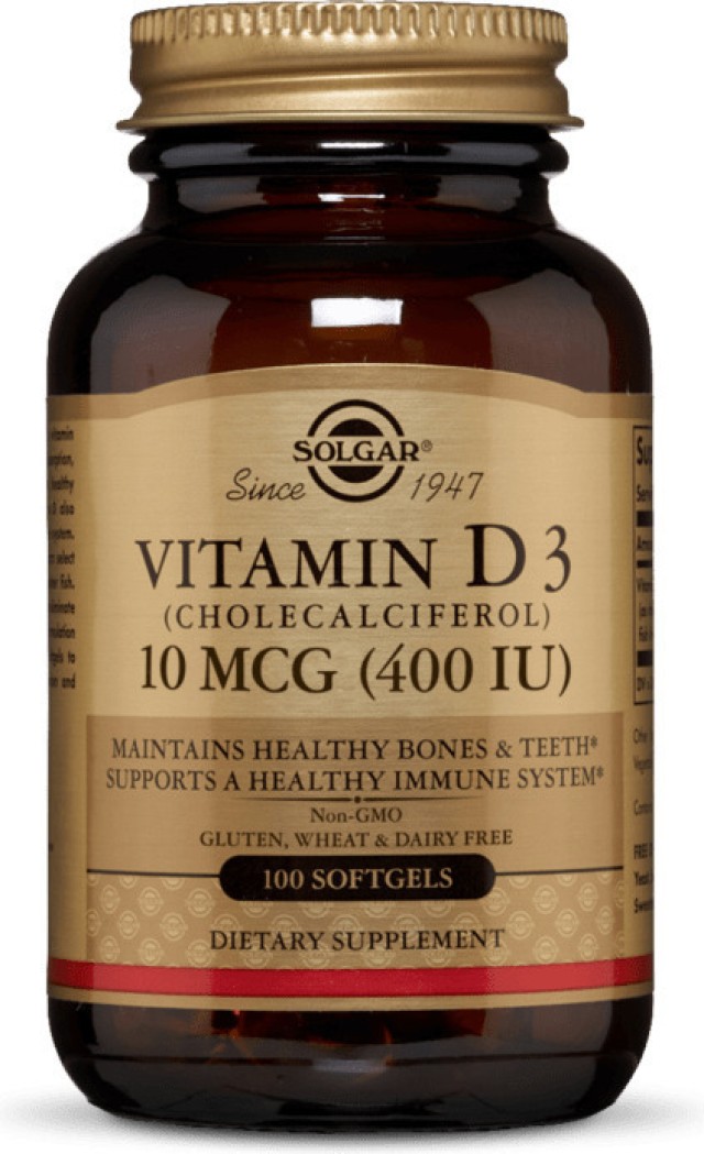 Solgar Vitamin D3 (Cholecalciferol) Βιταμίνη για Ανοσοποιητικό 400iu, 100 κάψουλες
