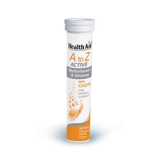 Health Aid A To Z Active Multivitamins Ginseng & Q10 με Γεύση Tutti-Frutti, 20 Αναβράζοντα Δισκία