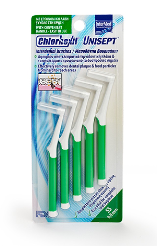 Chlorhexil Interdental Brushes 0,8mm Μεσοδόντια Βουρτσάκια Πράσινα, 5τμχ