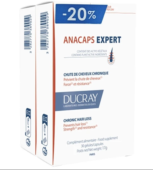 Ducray Anacaps Expert​ Συμπλήρωμα Διατροφής για Χρόνια Τριχόπτωση, 2x30 κάψουλες (Promo -20%)