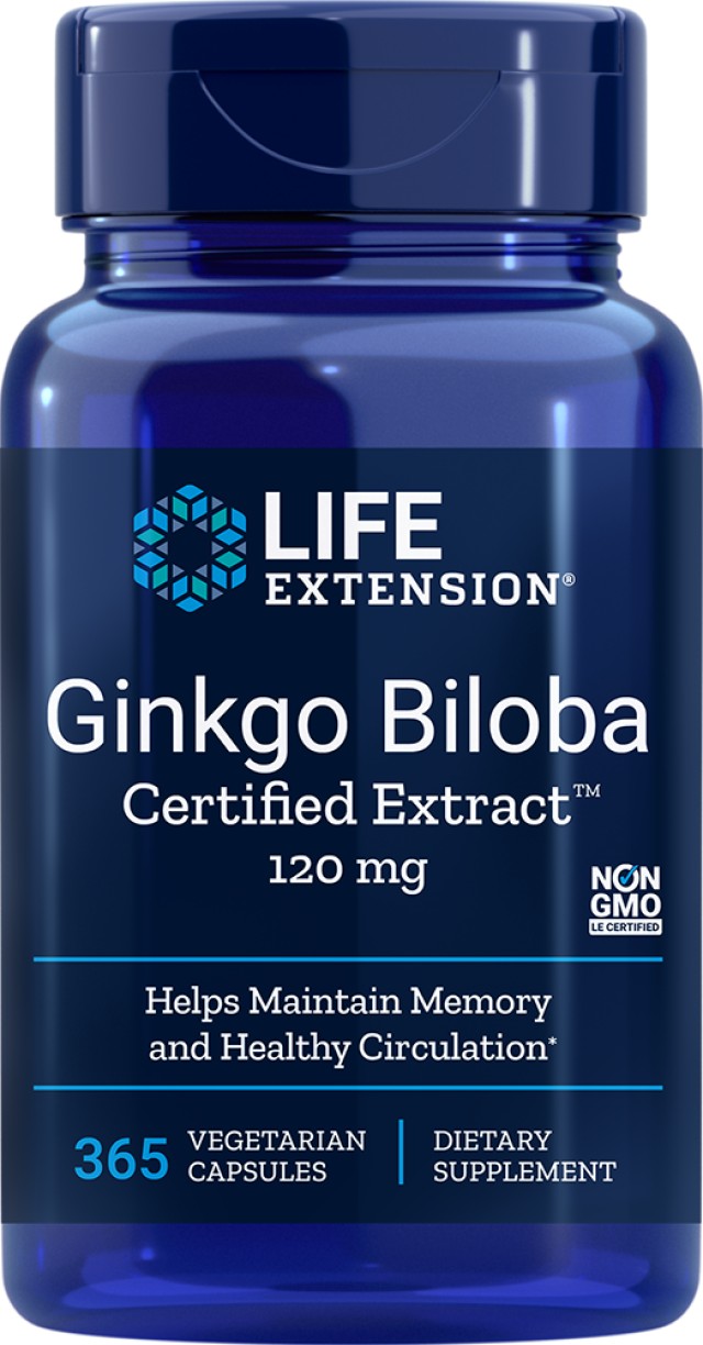 Life Extension Gingko Biloba Certified Extract 120mg Συμπλήρωμα Διατροφής Με Το Βότανο Gingko Biloba, 365 Φυτικές Κάψουλες