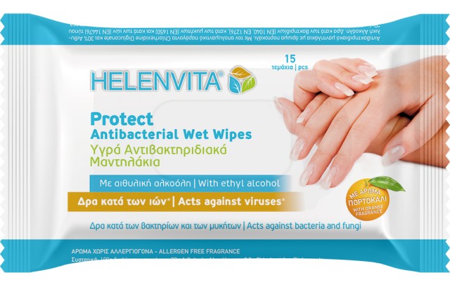 Helenvita Υγρά Αντιβακτηριδιακά Μαντηλάκια Wet Wipes 15τμχ